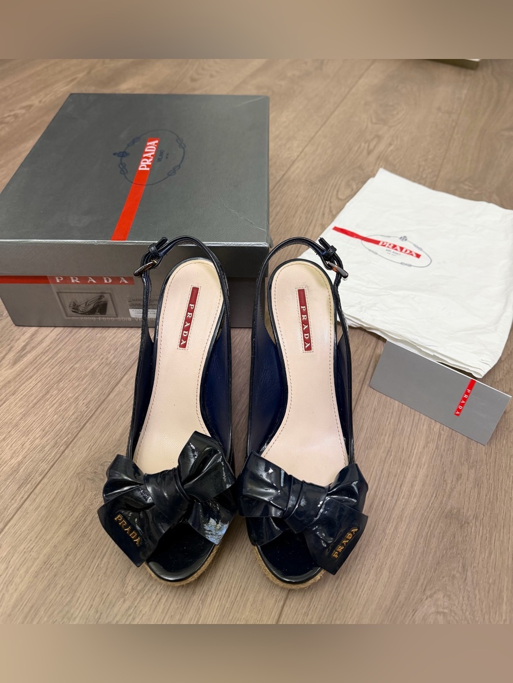 Prada Blue Patent Leather Slingback Wedge Sandals Very Cute, Excellent Condition